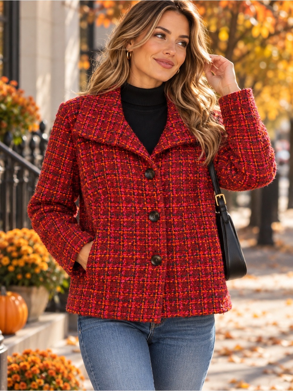 Talbots Woman Petites Red Multicolor Tweed Wool Blend Jacket Blazer 14WP